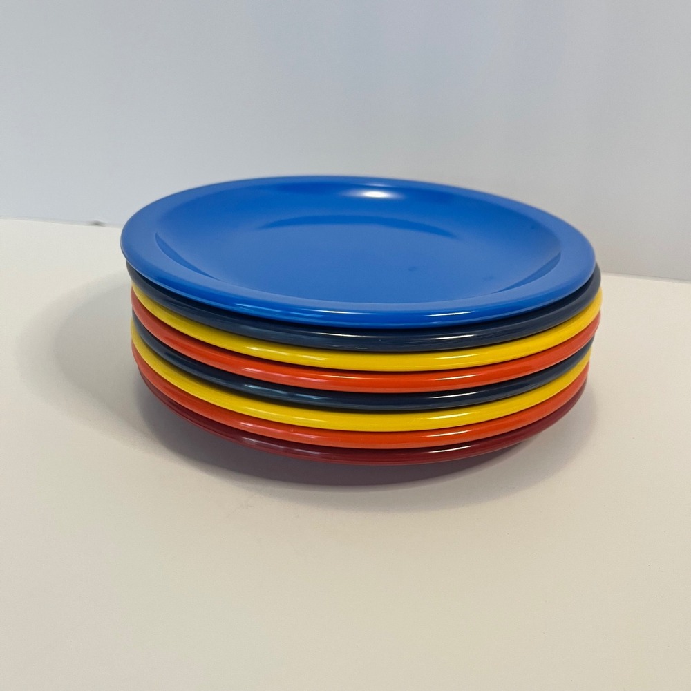 6 Vintage Texas Ware Melamine Plates 138 Primary Colors Red Blue Yellow 7.25in